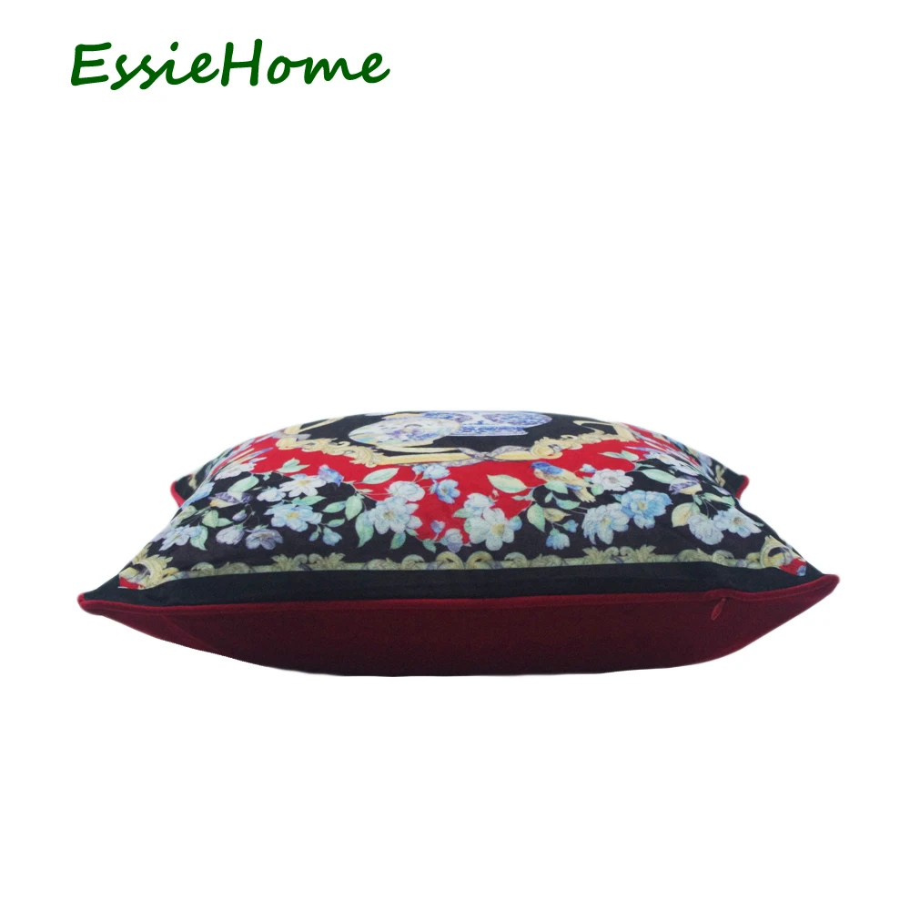 Домашняя Вельветовая Подушка с принтом ESSIE черная ваза в стиле рококо Мягкая