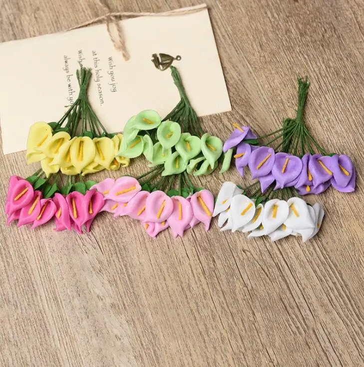 12 шт./лот Mini PE Calla Lily Искусственные цветы Букет Многоцветный Скрапбукинг цветок