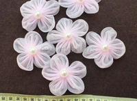 100 pcs pink bridal silk flowers with pearl flower center silk hair flowers silk organza flowers