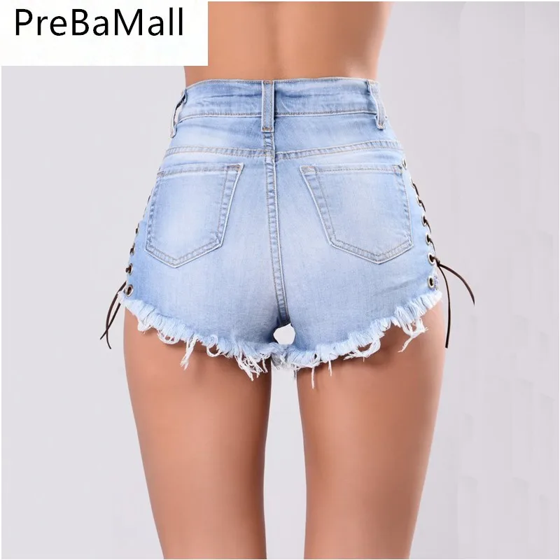 Hole Jeans Shorts Feminino Slim Sexy Bandage Denim Summer Solid Lacing Women Female Ripped Short Pants C111 | Женская одежда