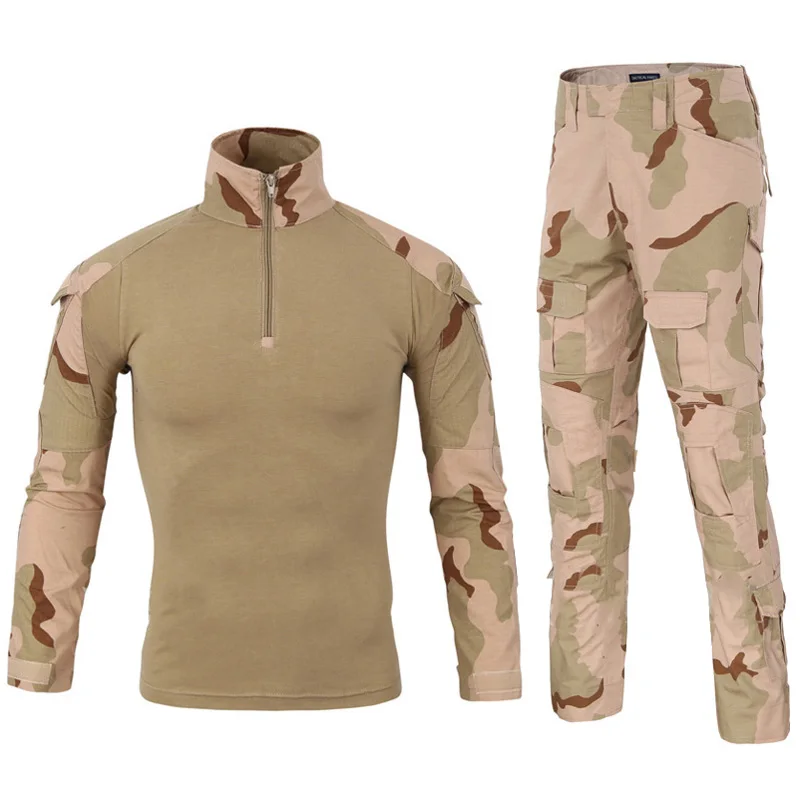 Three Camo Тактическая Военная Боевая форма, рубашка с камуфляжем мультикам+ штаны, налокотники, наколенники, военная форма, камуфляжный костюм, одежда для охоты - Цвет: Three Camo