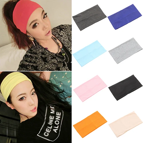 

Women Candy Color Wide Headband Stretch Hairband Elastic Hair Bands Turban