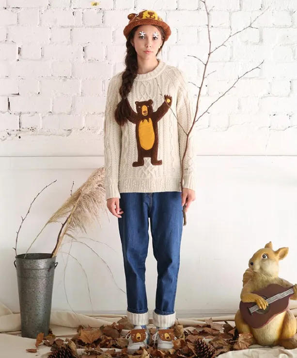 Осень-зима 2017 Оригинальный модный брендовый Женский пуловер с вышивкой медведя