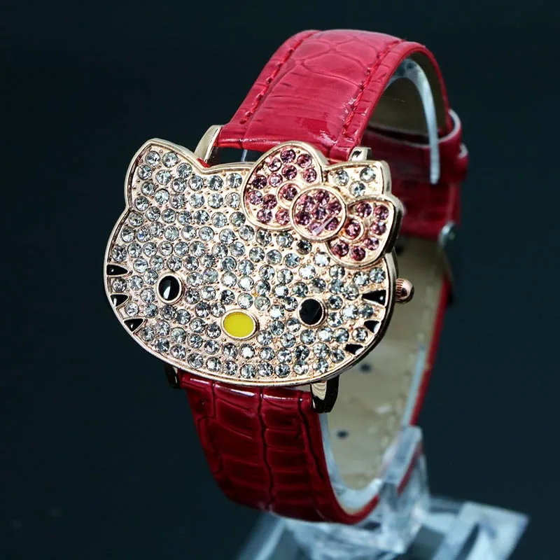 Милые хит продаж кожа часы Hello Kitty детей обувь для девочек женщин Кристалл платье