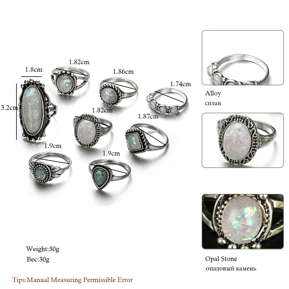 : Meyfflin Новый Vintage Opal набор колец на сустав пальца для Для женщин с цветочным узором