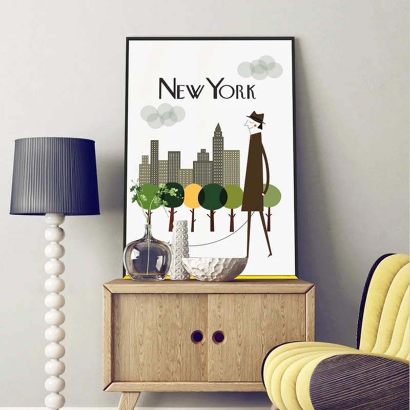 Nordic Cartoon City New York Wall Art Canvas Posters and Prints Modern Minimalist Painting Decorative Picture for Living Room | Дом и сад