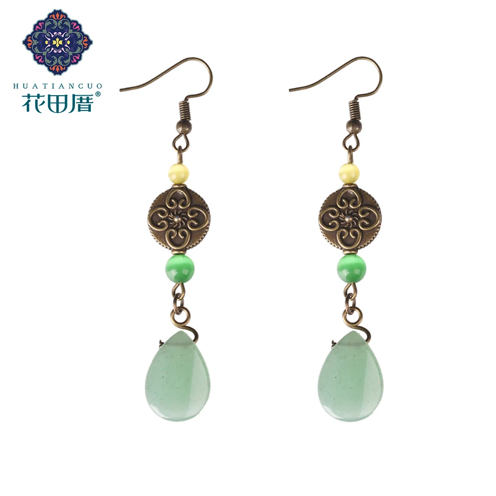 

Retro Water Drop Tanglin Jad e Long Dangle Earrings For Women Female Ethnic jewellery Ornaments Accessories Wholesale EZ-17049