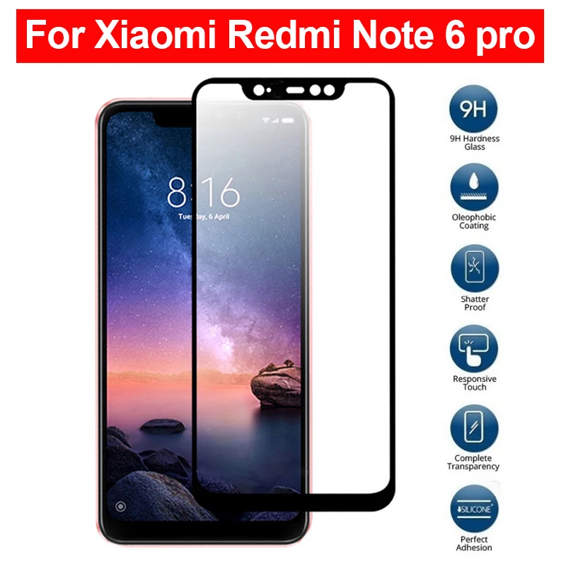 Полное покрытие для Xiaomi Redmi Note 6 Pro закаленное стекло ksiomi redme xiomi xaomi xiomei xiami note6