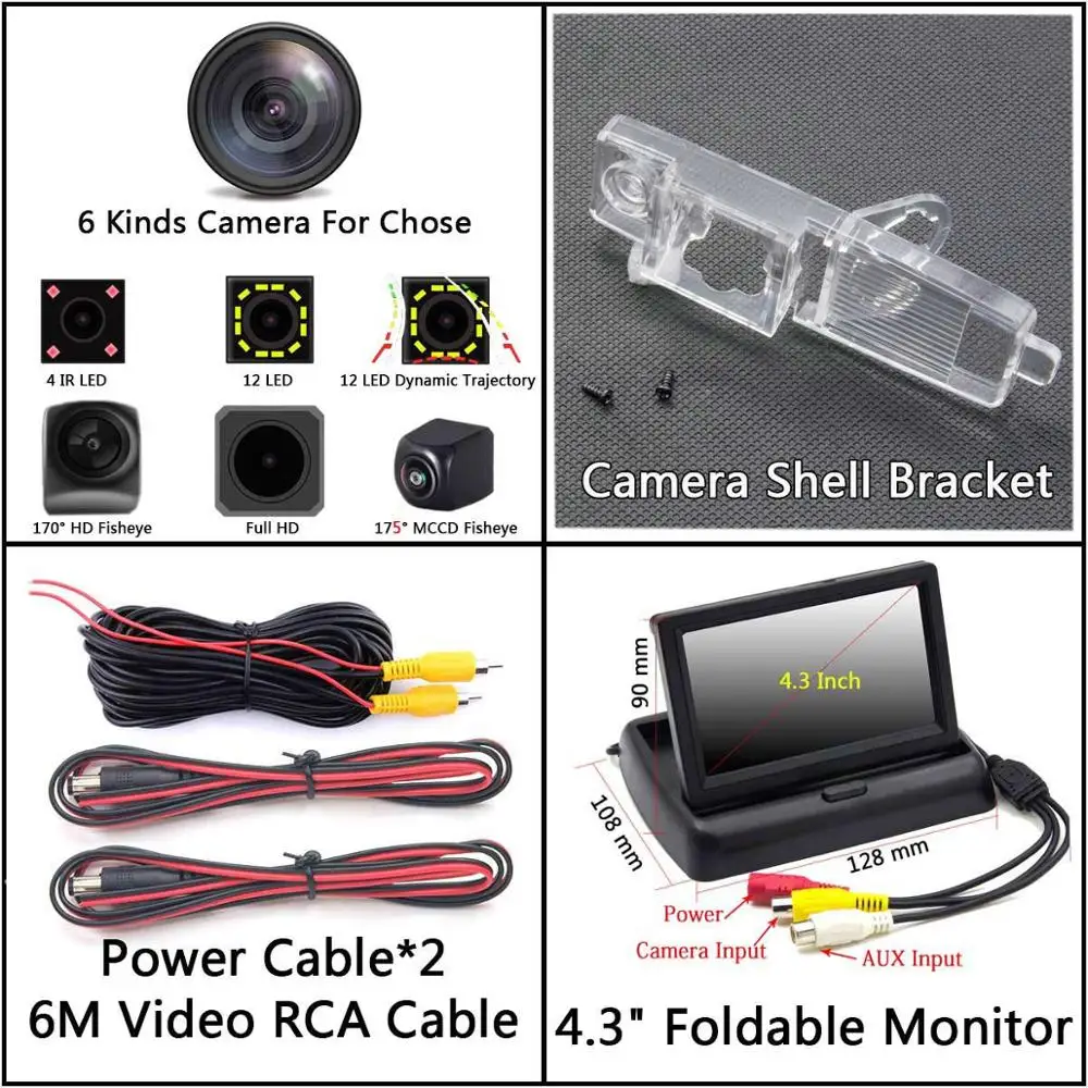 Camera 4.3 inch Fold 175 градусов 1080 P Fisheye) с углом обзора заднего хода автомобиля зеркало заднего вида Камера для Toyota RAV4 XA30 Vanguard 2005-2012 Highlander XU40 MK2 2007- автомобиля - Название цвета: Camera 4.3 inch Fold
