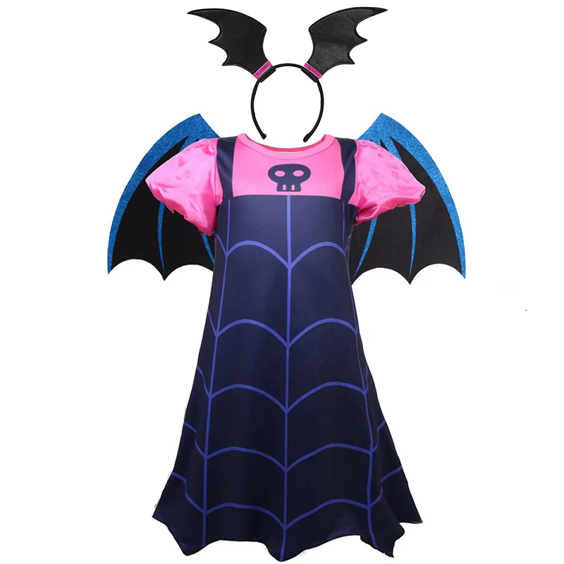 Girls Vampire Dress with Wing Kids Cospay Cartoon Clothing Child Halloween Role Play Gown Sets Vampiric Costume Fancy | Детская одежда