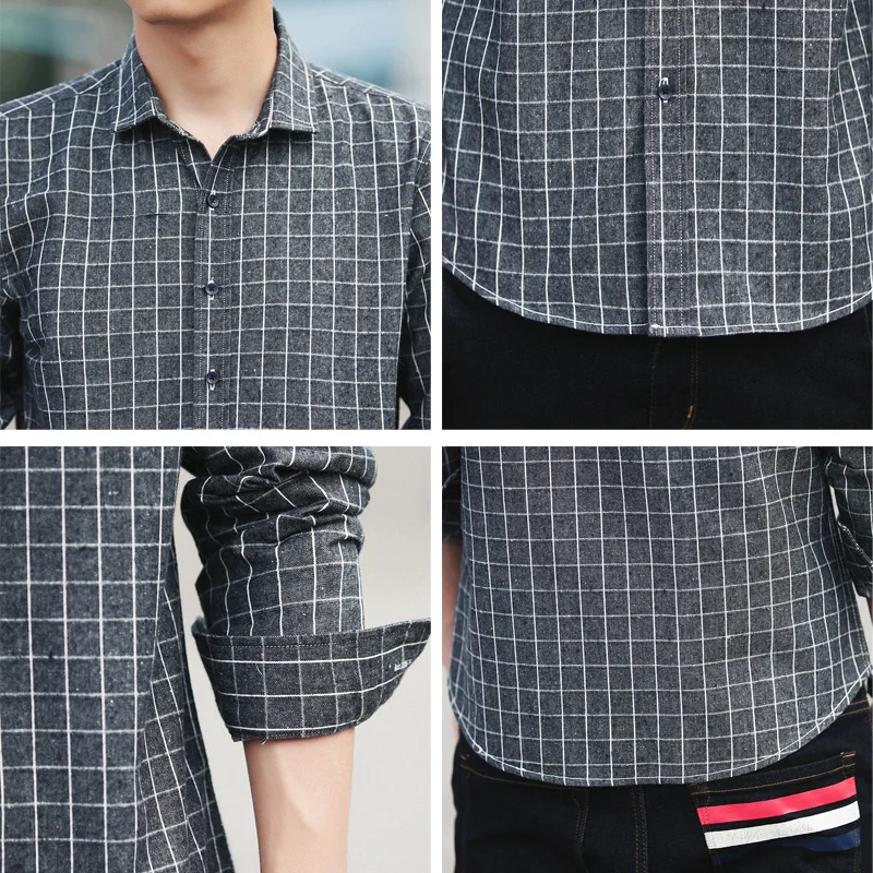Мужская клетчатая рубашка с длинным рукавом приталенная деловая дизайнерская