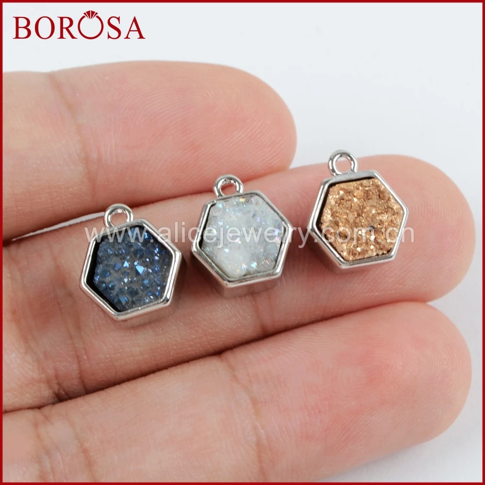 BOROSA 10 шт. серебряный цвет Безель Шестигранная натуральная Друза титановые