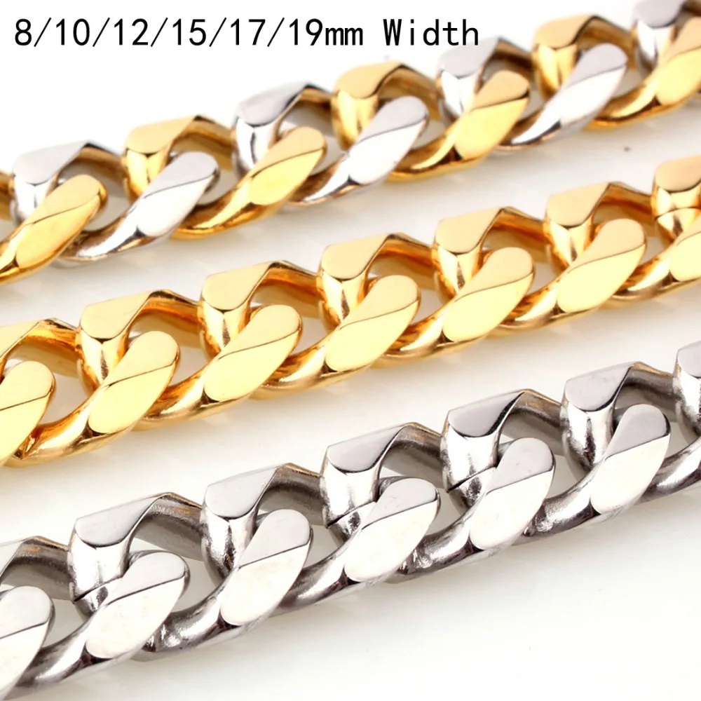 10/12/15/17/19mmTrendy 316L Нержавеющая Сталь Серебряный цвет золотой черный кубинская