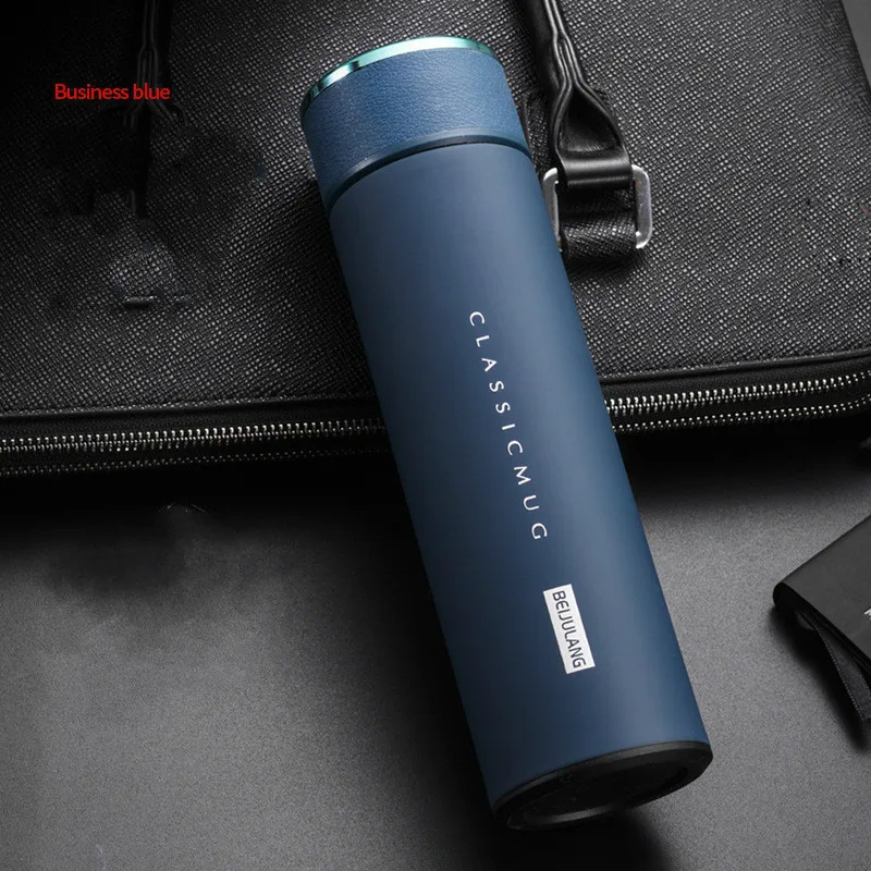 blue Изолированная термос, чайная кружка с фильтром, кружка с температурным дисплеем, кофейная чашка из нержавеющей стали, термобутылка, вакуумная колба с крышкой - Цвет: blue