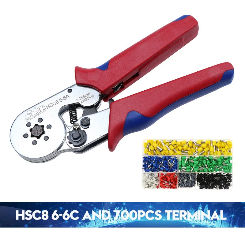 HSC8 6-6C 700tube Цветной обжимной инструмент hsc8 6-6-4 щипцы kablo kesici плоскогубцы обжимные инструменты плоскогубцы резак для проводов alicate crimpador alicates - Цвет: HSC8 6-6C 700tube