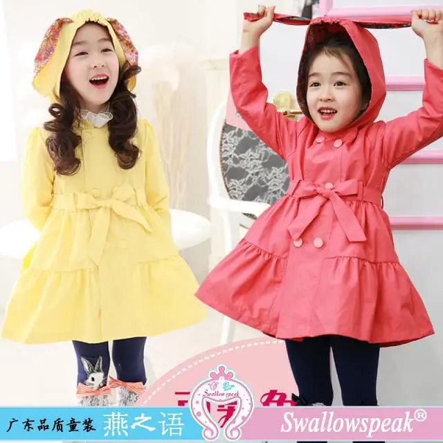 Free shipping new 2014 children's clothing girls coat children autumn fashion double-breasted trench | Детская одежда и обувь