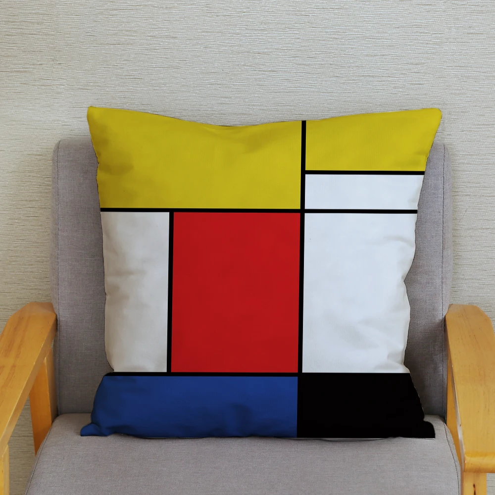 Mondrian красно-желтая наволочка с геометрическим рисунком 45*45 см супер мягкие