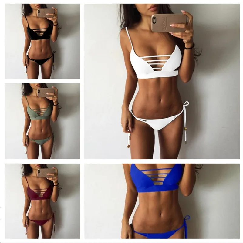 

Sexy Bandage Bikinis Push Up Swimwear Women Swimsuit Brazilian Bikini Set 2018 Summer Solid Bathing Suit Low Waist Suit Biquini