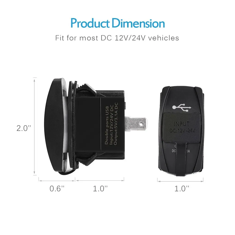 Универсальное автомобильное зарядное устройство USB с предохранителем 15 А