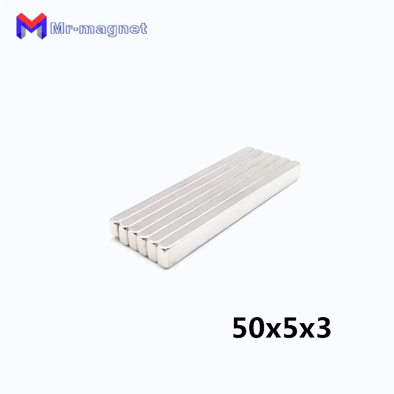 

100pcs 50x5x3 mm 50*5*3 Strong Block Cuboid Fridge Magnets Rare Earth Neodymium Bulk Mini Small 50mm*5mm*3mm Magnetic Materials