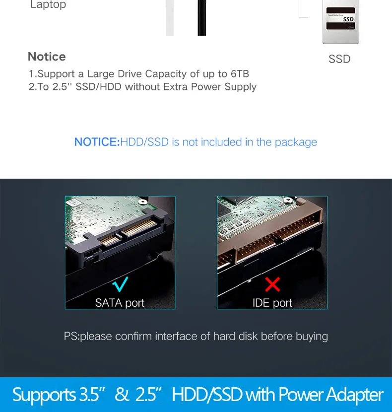Дизайн SATA3 к USB3.0 6 Гбит/2," HDD/SSD жесткого диска внешний конвертер адаптер с UASP для ноутбука /Mac/PC компьютер