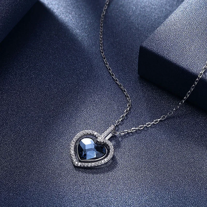 Цепочка с двойным сердцем кристалл от Swarovski с 925 пробы Серебряная цепочка для женщин ювелирные украшения юбилей свадебные подарки