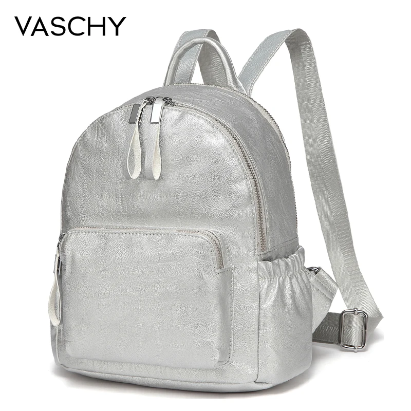 Silver VASCHY Baby синий мини-рюкзак кошелек, Vaschy искусственная кожа маленький рюкзак для женщин милый рюкзак сумка пакет из искусственной кожи - Цвет: Silver