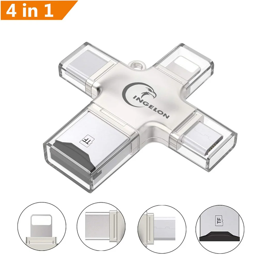 Металлический кардридер Ingelon для SD карт памяти microsd OTG iphone ios tipo c Android телефона ПК
