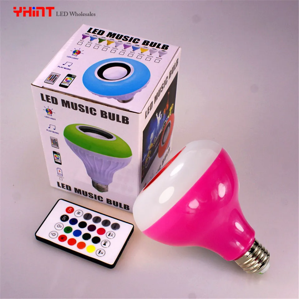 Inteligente E27 Смарт RGB лампа с bluetooth светодиодный для контроля уровня громкости аудио