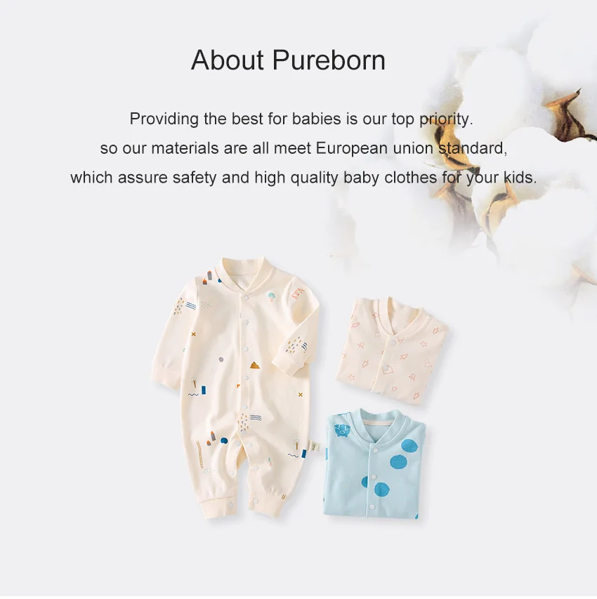 Pureborn/Одежда для маленьких девочек и мальчиков комбинезон с длинными рукавами, боди для новорожденного, для младенца, хлопок, мультяшный Цельный Мягкий модный наряд