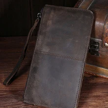 Клатч мужской из натуральной кожи винтажный удлиненный бумажник