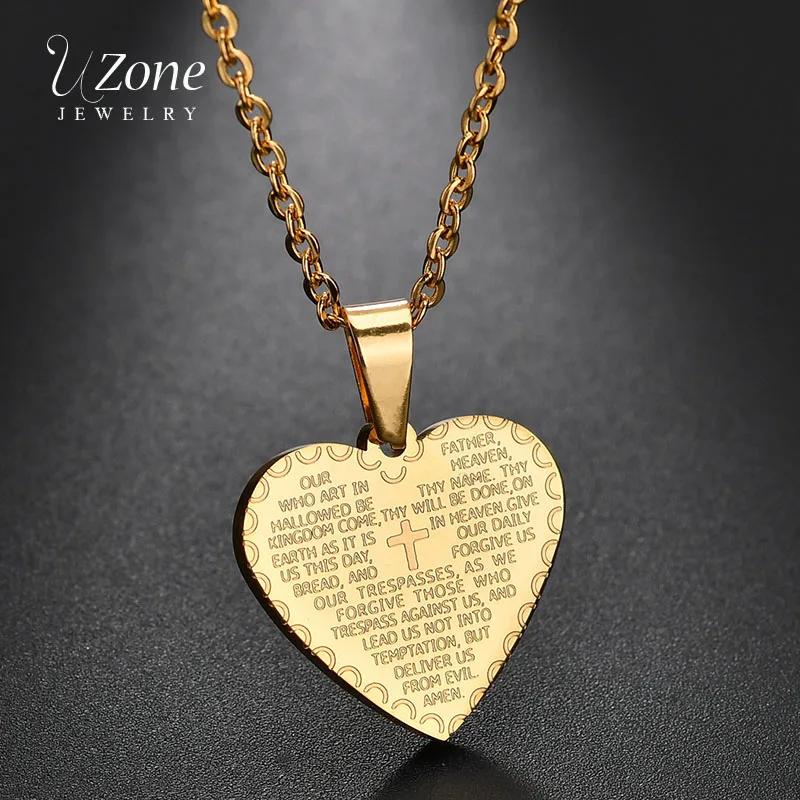 Ожерелье с кулоном UZone из нержавеющей стали золотой надписью Love Jesus Cross|Ожерелья