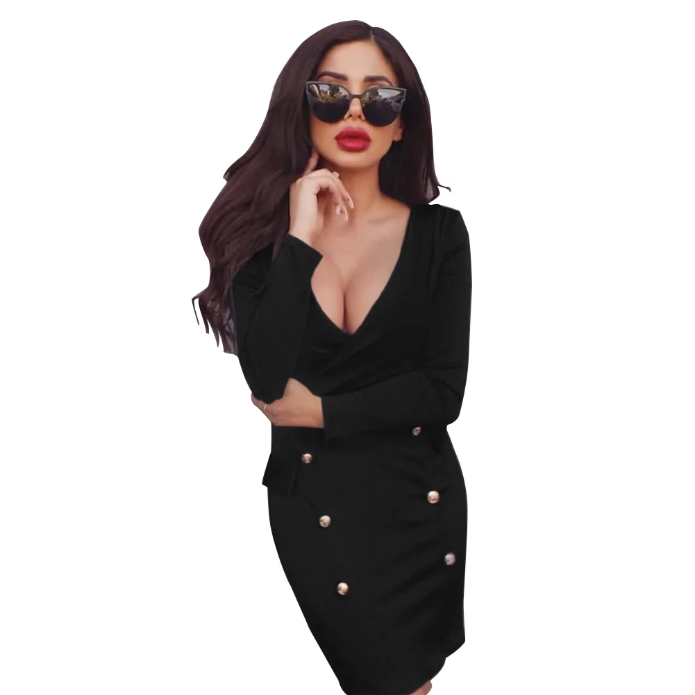 Женщина Bodycon Твердые длинным рукавом v образным вырезом Повседневная Клубная