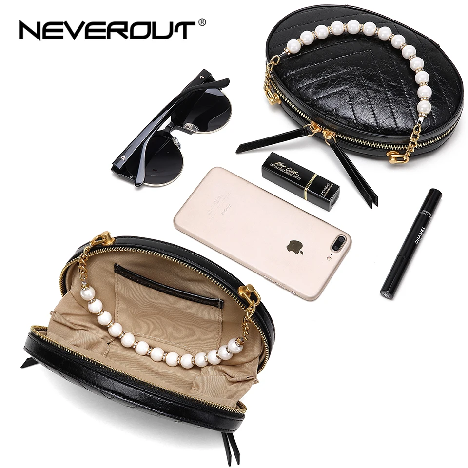 NEVEROUT Сумочка с жемчужной цепочкой для женщин кожаная сумка через плечо Элегантная Дамская сумка-мессенджер/сумка через плечо