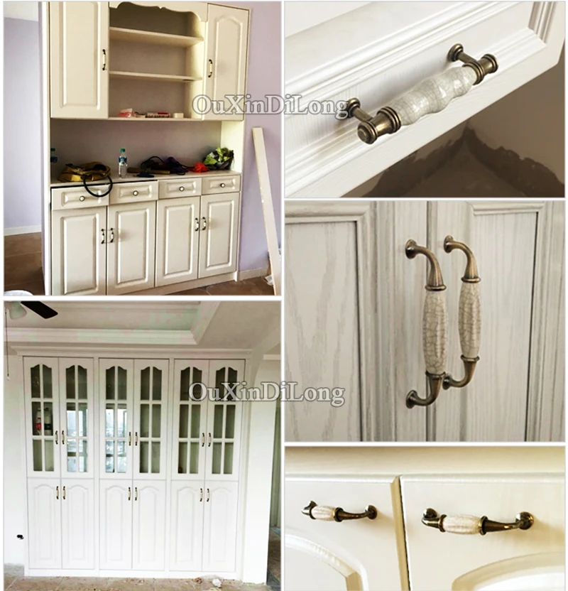 Retro Vintage 10PCS European Kitchen Door Handles Ceramic Crack Cupboard Wardrobe Drawer Wine Cabinet Pulls and Knobs | Обустройство