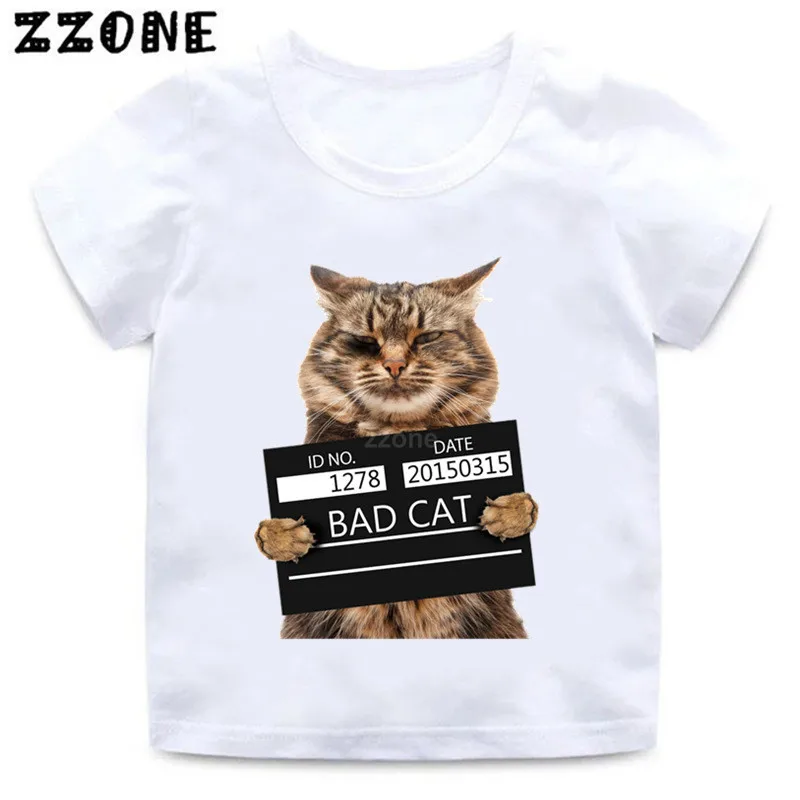 Забавная детская футболка с принтом Bad Cat летняя одежда короткими рукавами для