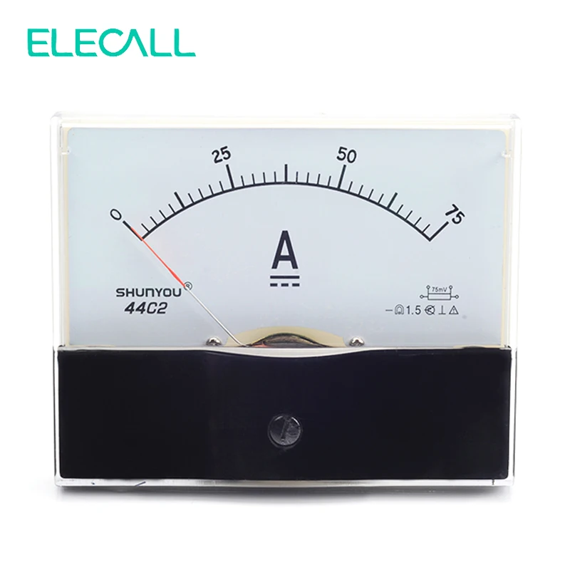 

ELECALL 44C2 Аналоговый амперметр постоянного тока 75А/75мВ амперметр механический заголовок панель Измеритель тестер амперметр