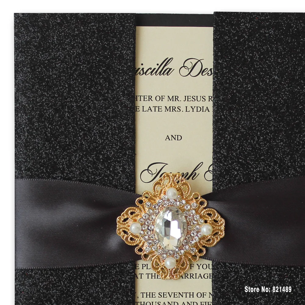 Черные свадебные приглашения блестящее приглашение 2016 Роскошная Свадебная