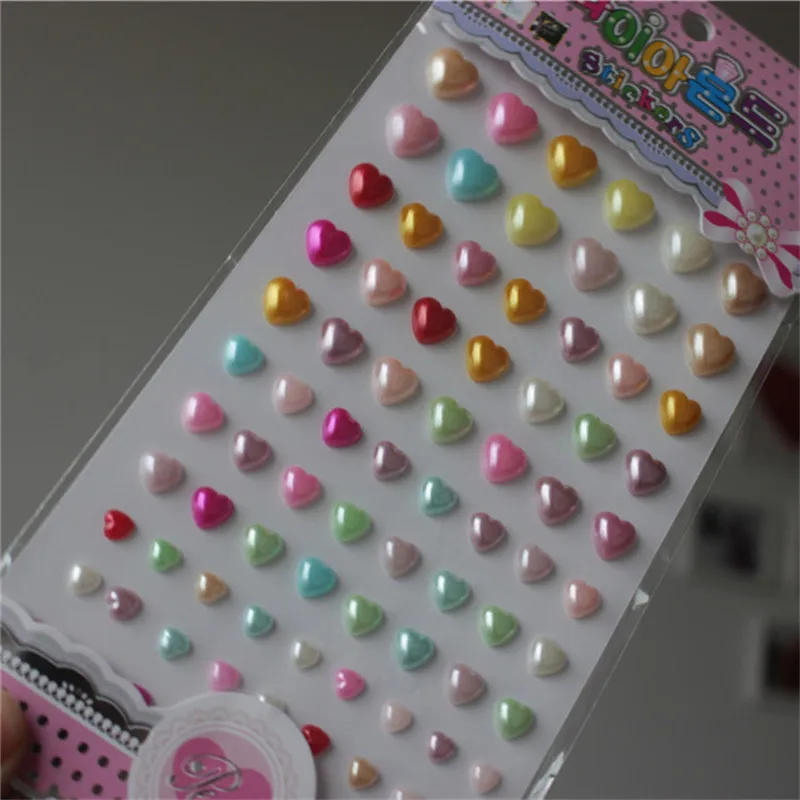 Стразы самоклеящиеся полноцветные акриловые жемчужные сердца для телефона