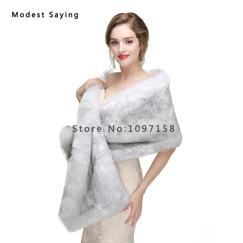 Новинка 2017 серебряные Зимние Свадебные шали из искусственного меха модные
