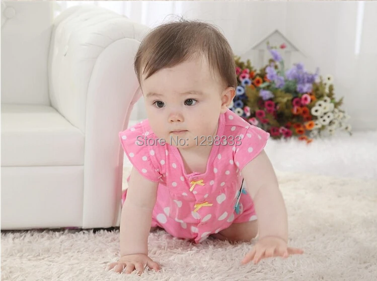 2014 boy girl O-neck strip summer open seat promper short animal cotton new born baby 0~2 years suit pink cartoon kids clothes | Детская