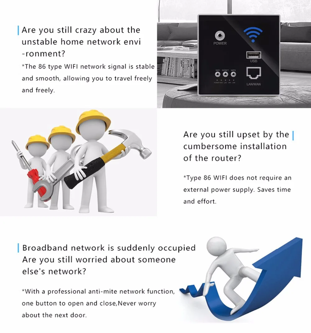Продукт электронный 300 Мбит/с беспроводной wifi роутер одночастотный 2,4 ГГц Wifi повторитель английская прошивка для 86 розеток