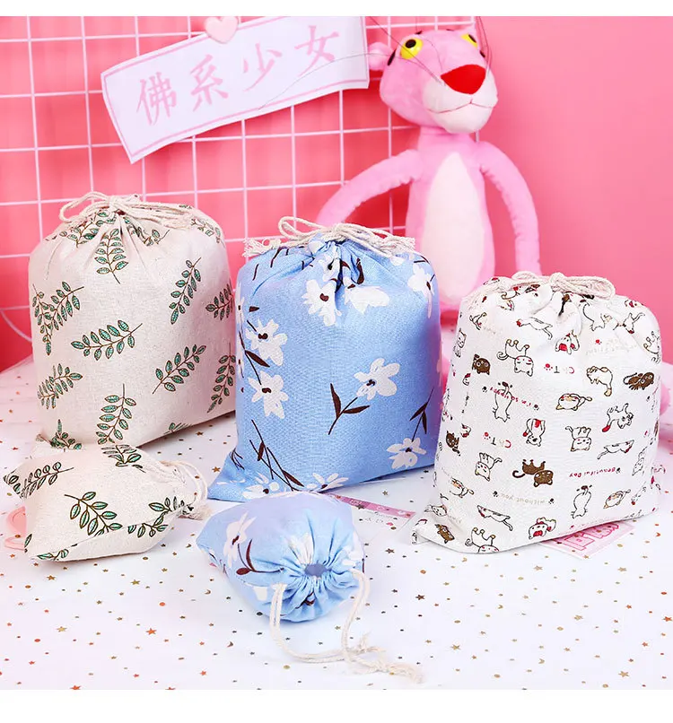 Мультфильм белье хлопок Drawstring сумка 28x26 23x18 15x12 см мини прекрасный кот Для женщин Сумка дорожная домашнего хранения подарочная упаковка для ювелирных изделий сумка