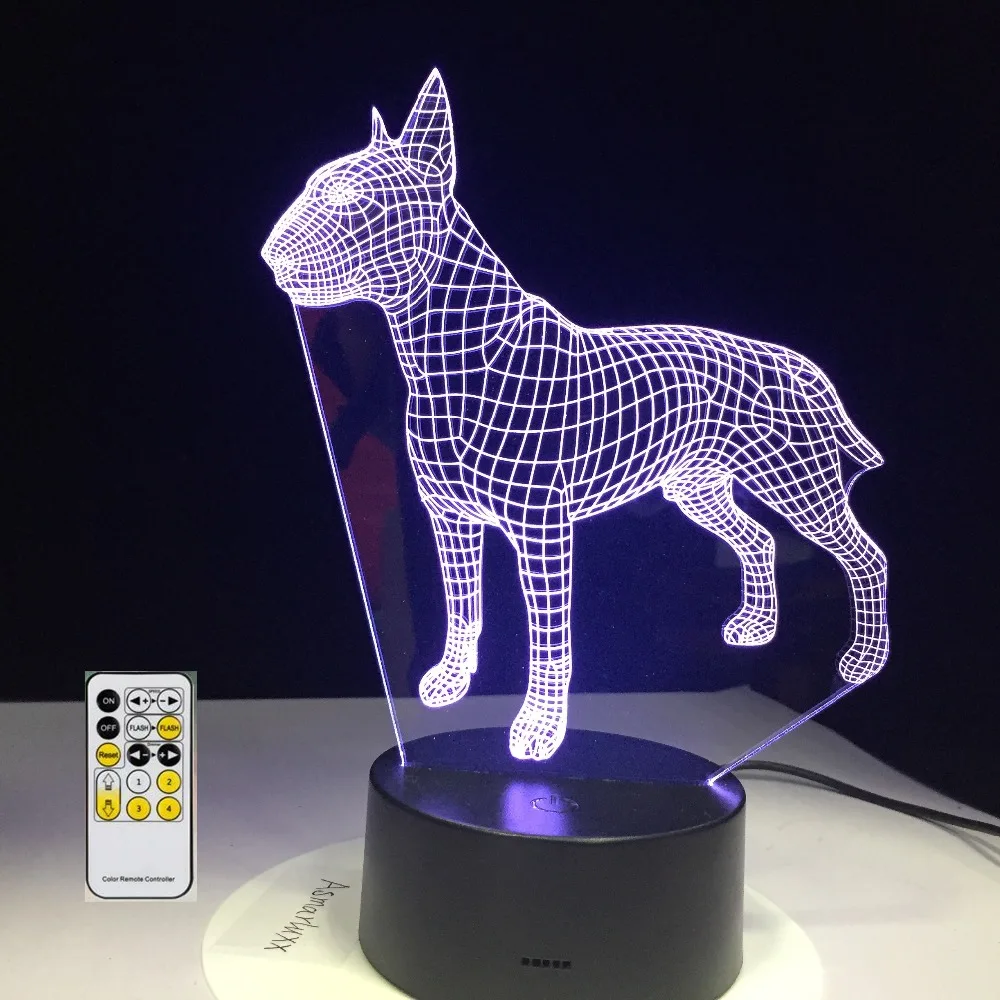 3d лампа в виде собаки Бультерьера 7 цветов USB ночник светодиодные лампы для детей
