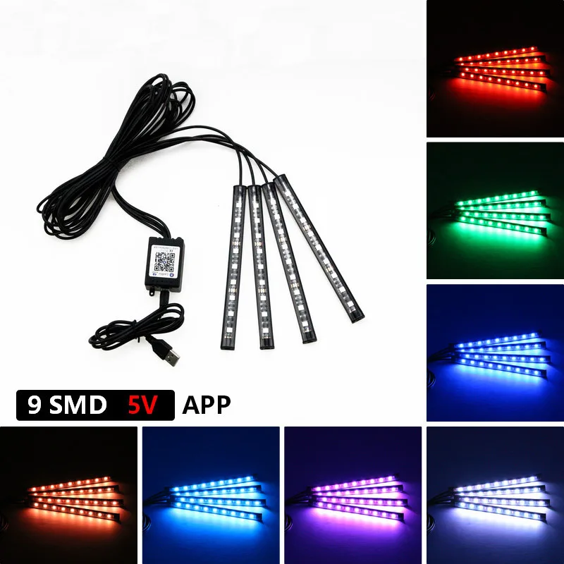 APP RGB 12 В, 4 шт., автомобильный RGB светодиодный светильник, светодиодный светильник, s, атмосферный светильник, s, Dash, напольный светильник, лампа для ног, автомобильный интерьерный светильник с пультом дистанционного управления - Испускаемый цвет: APP RGB