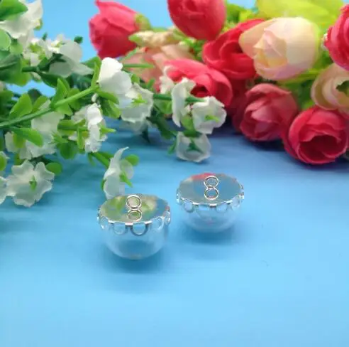 5sets/lot15m half glass silver plated globe bubble dome bottle locket vial lace base diy pendant handmade jewelry findings | Украшения и