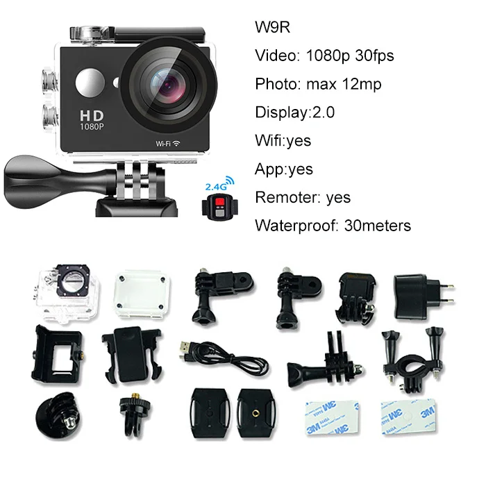 W9R WIFI 1080P Winait HD720/1080 p/4 k водонепроницаемый цифровой спортивный фотоаппарат, wifi цифровая Экшн-камера - Цвет: W9R WIFI 1080P