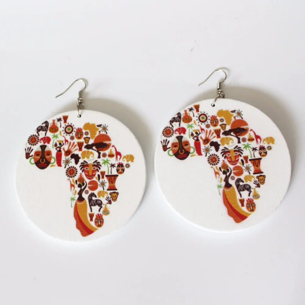 E204 винтажные женские круглые серьги из дерева с картой Африки | Украшения и