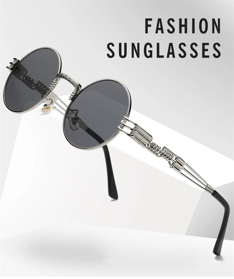 Psacss Round Punk Polarized Sunglasses Men Women Alloy Glasses Frame Vintage Brand Designer Sun Glasses For Driving Party UV400