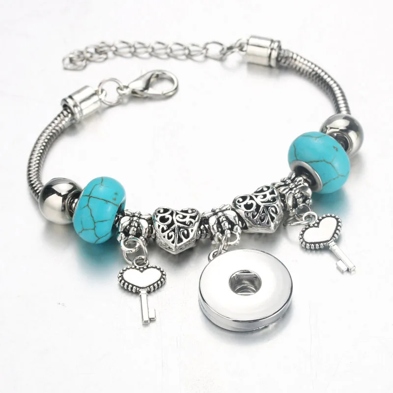 Wholesale Natural Stone Snap Jewelry Handmade Beaded Bracelet Fit 18mm Button Elastic Strand Beads 9924 | Украшения и аксессуары